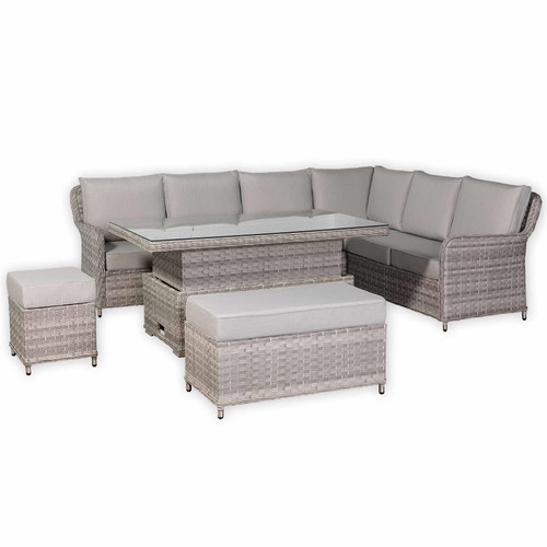 Right Hand Rattan Garden Corner Sofa Set with Rising Table