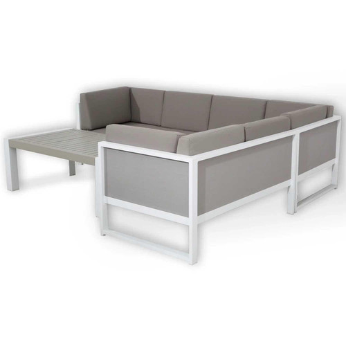 6 Seater Aluminium Garden Corner Sofa Set with Table Grey Cushions