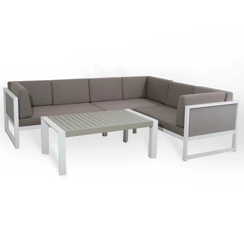 6 Seater Aluminium Garden Corner Sofa Set with Table Grey Cushions