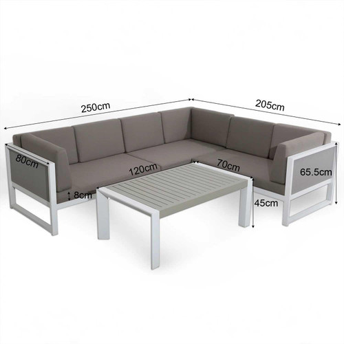 6 Seater Aluminium Garden Corner Sofa Set with Table Grey Cushions