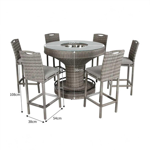 Grey Rattan Garden Bar Set with Ice Bucket Table 6 Seater