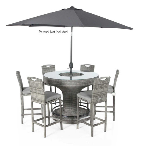 Grey Rattan Garden Bar Set with Ice Bucket Table 6 Seater
