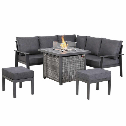 Outdoor Aluminium Corner Sofa Set with Fire Pit Table