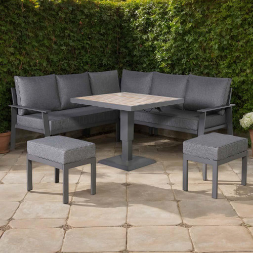 Outdoor Aluminium Corner Sofa Set with Rising Dining Table