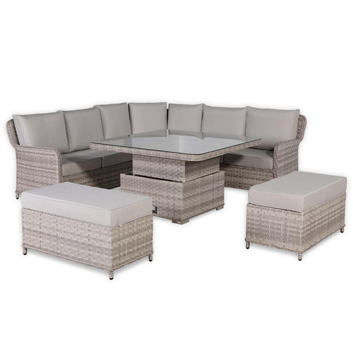 Outdoor Rattan Corner Sofa Set with Rising Dining Table