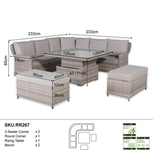 Outdoor Rattan Corner Sofa Set with Rising Dining Table