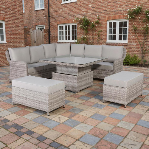 Outdoor Rattan Corner Sofa Set with Rising Dining Table