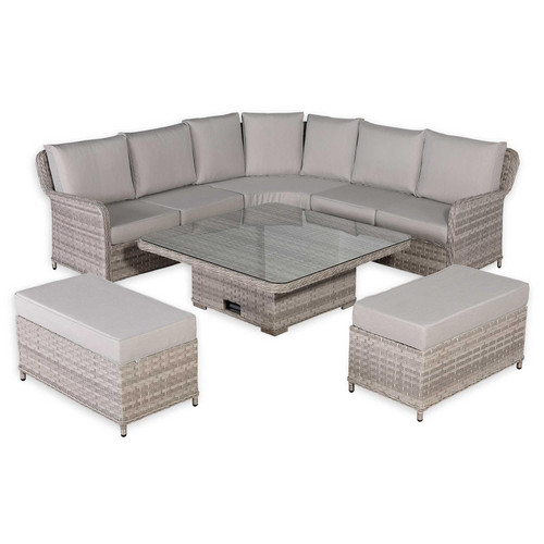 Outdoor Rattan Corner Sofa Set with Rising Dining Table