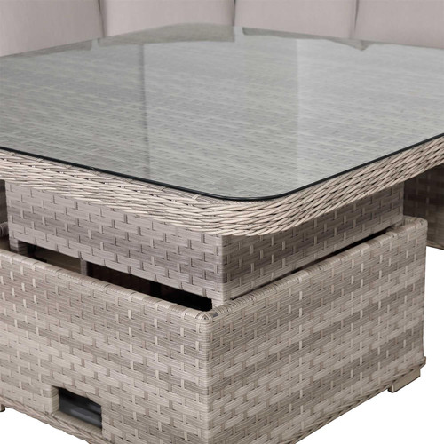 Outdoor Rattan Corner Sofa Set with Rising Dining Table