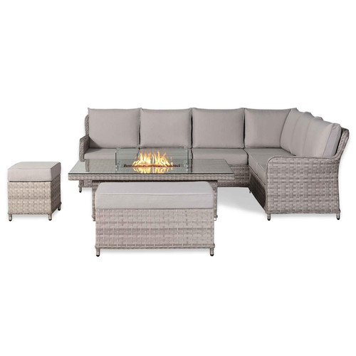 Rattan Garden Right Hand Corner Sofa Set with Rising Fire Pit Table