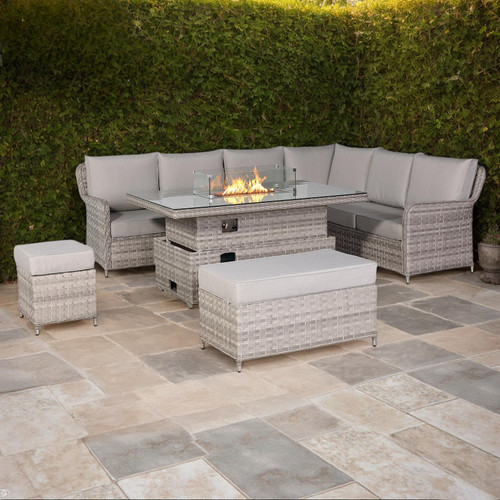 Rattan Garden Right Hand Corner Sofa Set with Rising Fire Pit Table