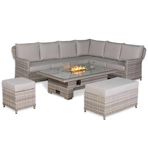 Rattan Garden Right Hand Corner Sofa Set with Rising Fire Pit Table