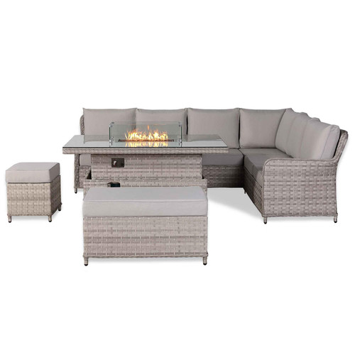Rattan Garden Right Hand Corner Sofa Set with Rising Fire Pit Table