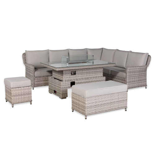 Rattan Garden Right Hand Corner Sofa Set with Rising Fire Pit Table