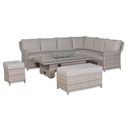 Rattan Garden Right Hand Corner Sofa Set with Rising Fire Pit Table