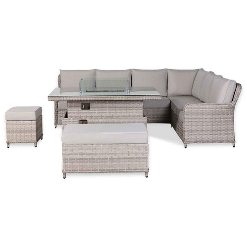 Rattan Garden Right Hand Corner Sofa Set with Rising Fire Pit Table