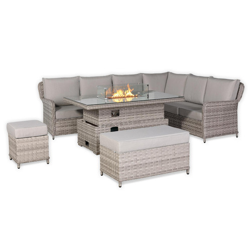 Rattan Garden Right Hand Corner Sofa Set with Rising Fire Pit Table