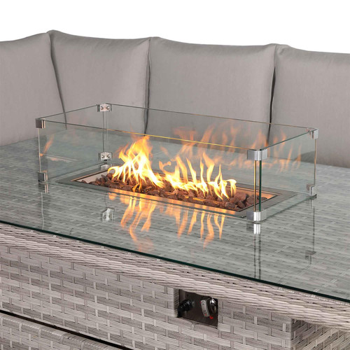 Rattan Garden Right Hand Corner Sofa Set with Rising Fire Pit Table