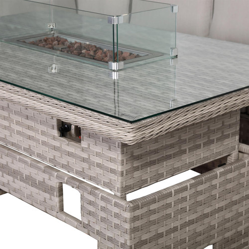 Rattan Garden Right Hand Corner Sofa Set with Rising Fire Pit Table