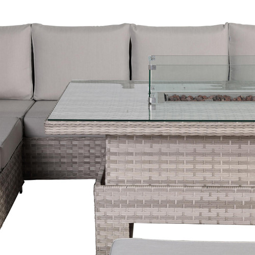 Rattan Garden Right Hand Corner Sofa Set with Rising Fire Pit Table