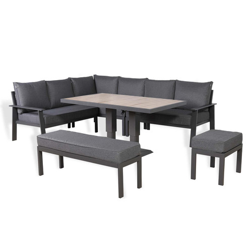 Outdoor Aluminium Corner Sofa Set with Rising Dining Table Left Hand Facing