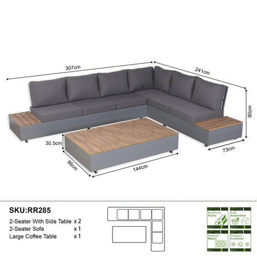 6 Seater Aluminium Garden Sofa Set with Coffee Table