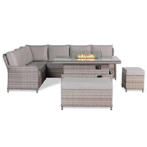 Rattan Garden Left Hand Corner Sofa Set with Rising Fire Pit Table
