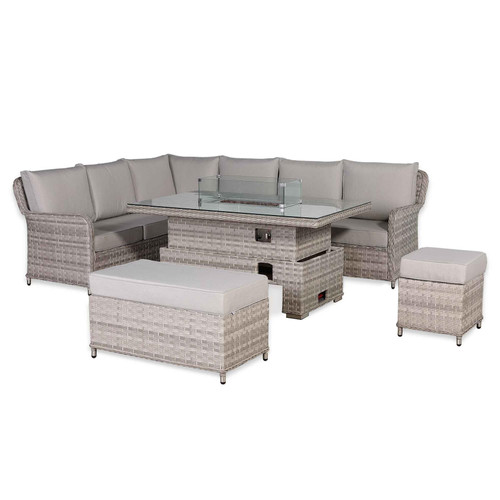 Rattan Garden Left Hand Corner Sofa Set with Rising Fire Pit Table
