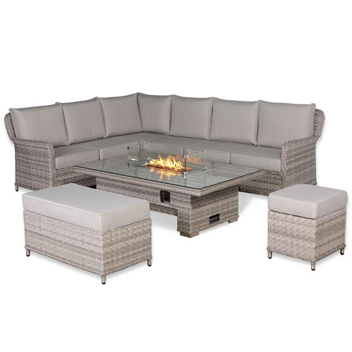Rattan Garden Left Hand Corner Sofa Set with Rising Fire Pit Table
