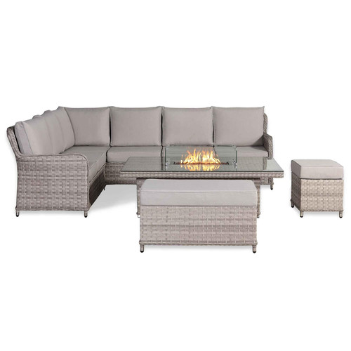 Rattan Garden Left Hand Corner Sofa Set with Rising Fire Pit Table