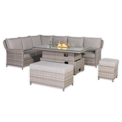 Rattan Garden Left Hand Corner Sofa Set with Rising Fire Pit Table