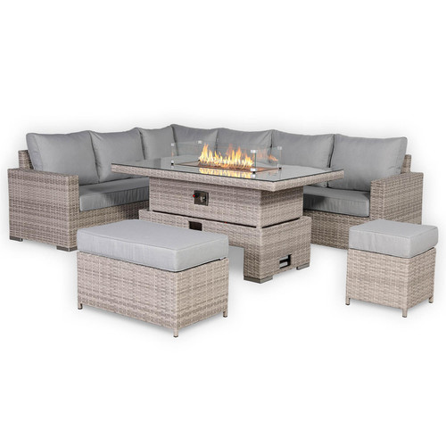 Outdoor Rattan Corner Sofa Set with Fire Pit Rising Table