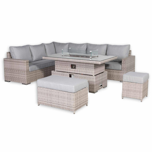 Outdoor Rattan Corner Sofa Set with Fire Pit Rising Table