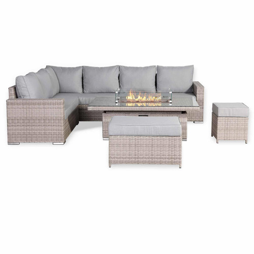 Outdoor Rattan Corner Sofa Set with Fire Pit Rising Table