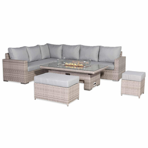 Outdoor Rattan Corner Sofa Set with Fire Pit Rising Table