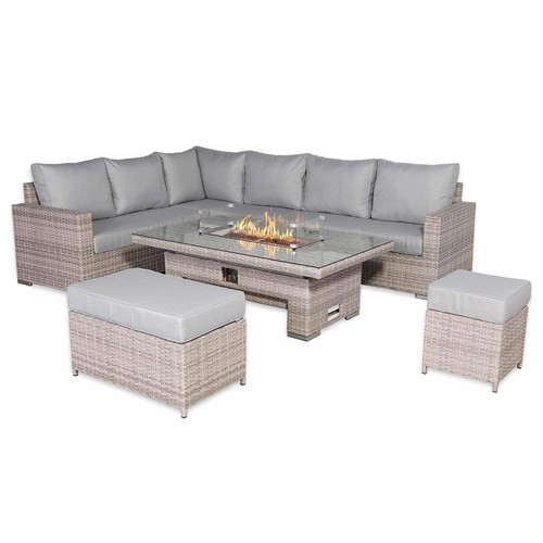 Outdoor Rattan Corner Sofa Set with Fire Pit Rising Table