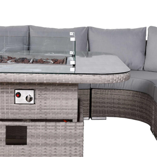 Outdoor Rattan Corner Sofa Set with Fire Pit Rising Table