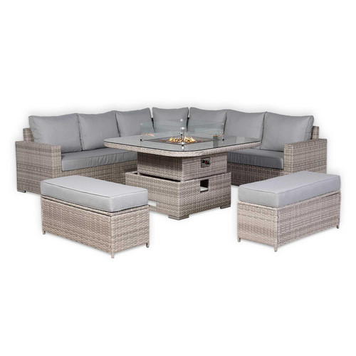 Outdoor Rattan Corner Sofa Set with Fire Pit Rising Table