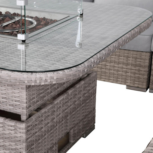 Outdoor Rattan Corner Sofa Set with Fire Pit Rising Table