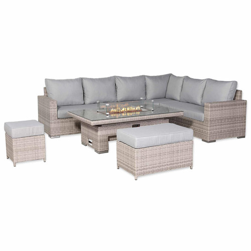 Outdoor Rattan Corner Sofa Set with Fire Pit Rising Table