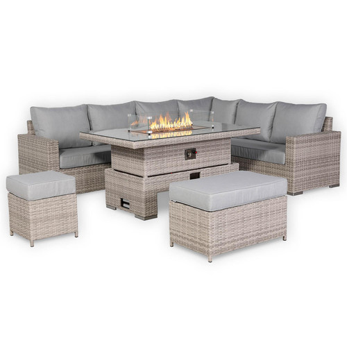 Outdoor Rattan Corner Sofa Set with Fire Pit Rising Table