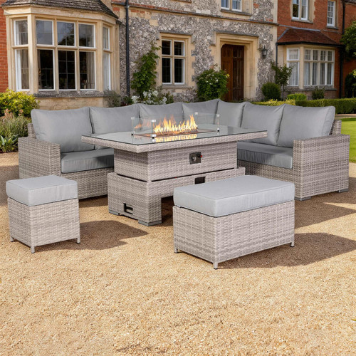 Outdoor Rattan Corner Sofa Set with Fire Pit Rising Table