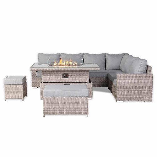 Outdoor Rattan Corner Sofa Set with Fire Pit Rising Table