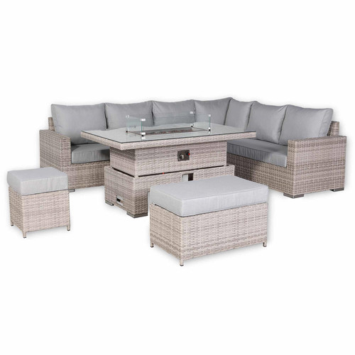 Outdoor Rattan Corner Sofa Set with Fire Pit Rising Table
