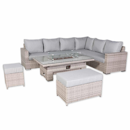 Outdoor Rattan Corner Sofa Set with Fire Pit Rising Table