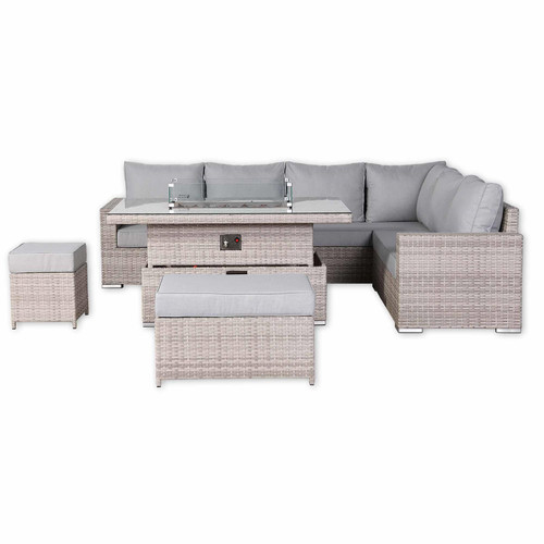 Outdoor Rattan Corner Sofa Set with Fire Pit Rising Table