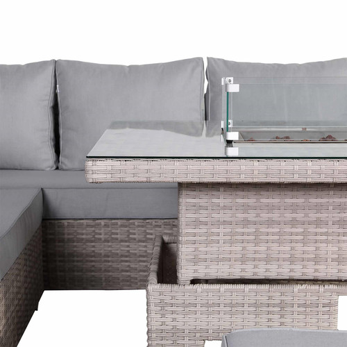 Outdoor Rattan Corner Sofa Set with Fire Pit Rising Table