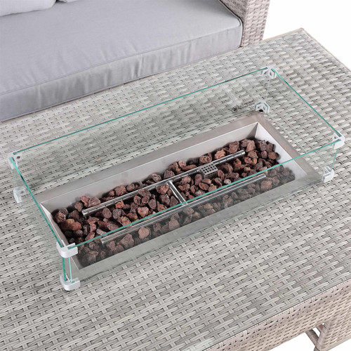 Outdoor Rattan Corner Sofa Set with Fire Pit Rising Table