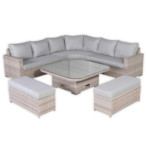 Outdoor Rattan Round Corner Sofa Set with Rising Table