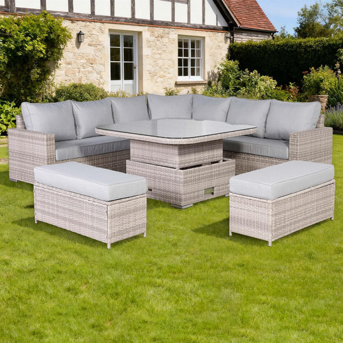 Outdoor Rattan Round Corner Sofa Set with Rising Table